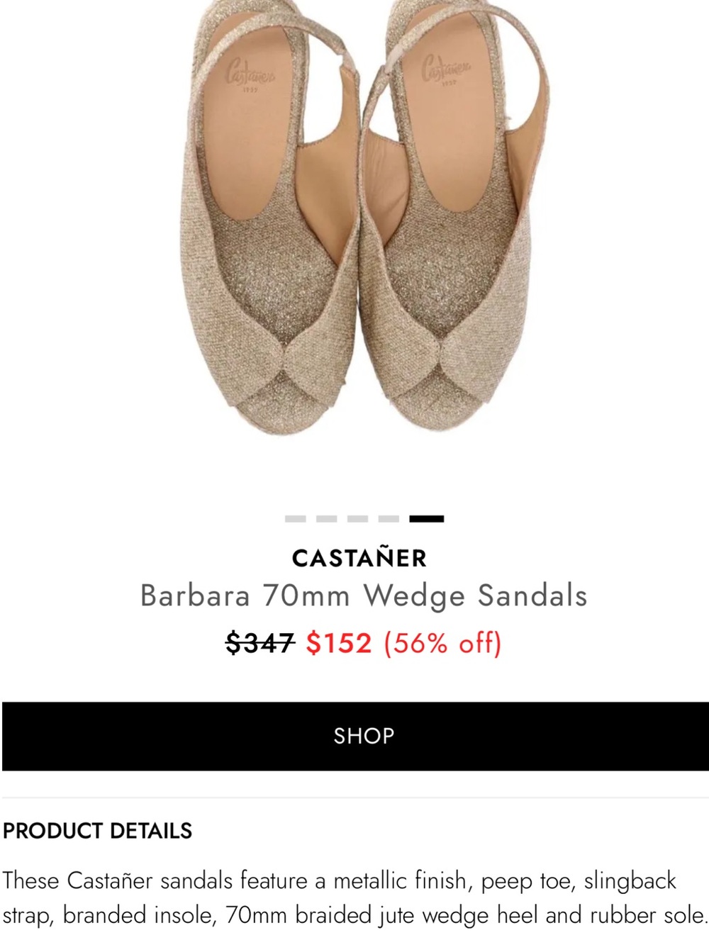 Castaner Metallic Gold Wedge Slingback Sandals